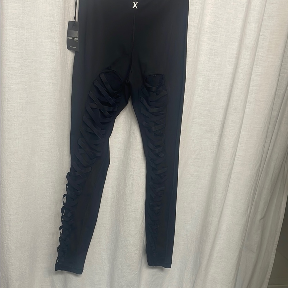 Savage X Fenty Black Lace-Up Leggings